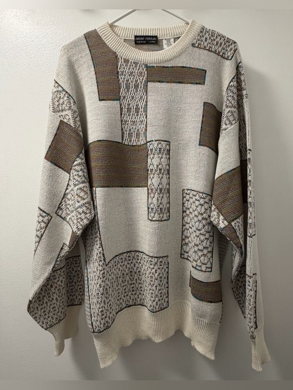 Bruno Ferrari Made in Italy Abstract Geometric Knit Sweater Size L